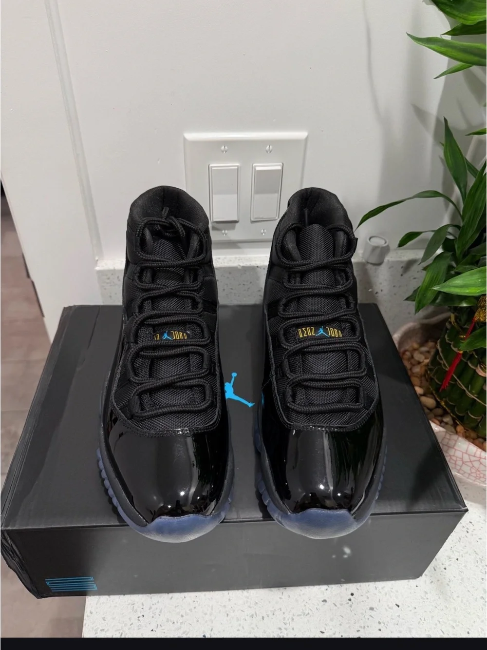 Jordan Black Patent Leather Low with Blue Jumpman Accents